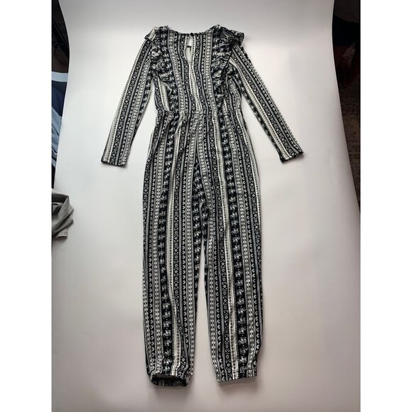 Joey B Women's L Black and Cream Asia Style Printed Jumpsuit - Picture 1 of 5